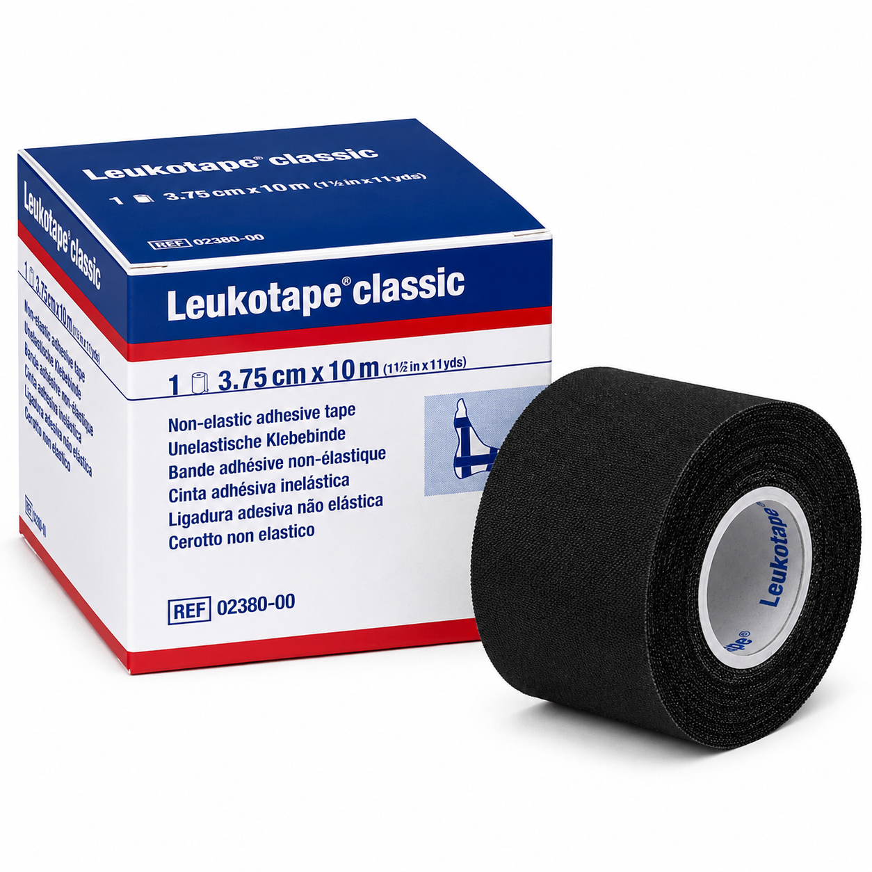 Leukotape classic, unelastische Klebebinde, schwarz 10m:3,75cm
