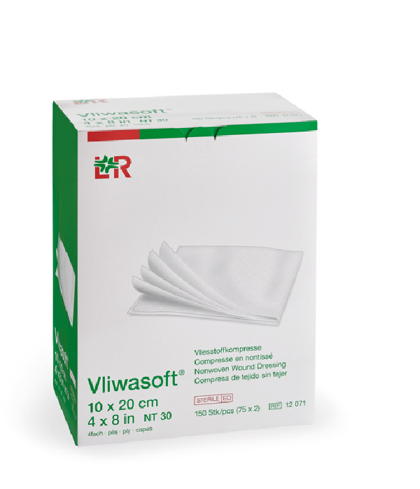 Vliwasoft Vliesstoffkompresse steril, 10x20cm, 4-fach, 75x2 Stk