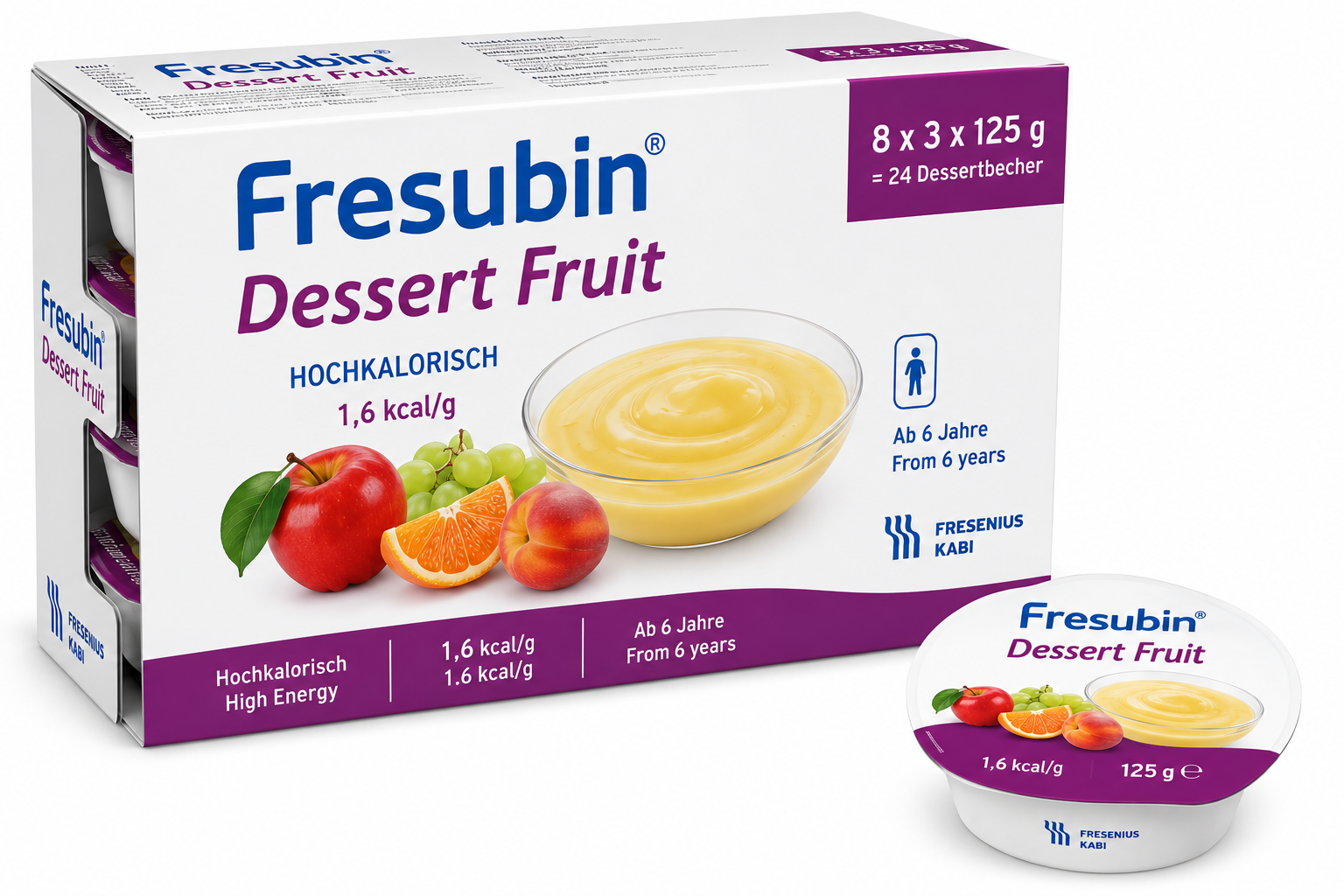 Fresubin Dessert Fruit Mischkarton 8x3x125 Gramm, hochkal.,1,6kcal/g ,ab 6 Jahre