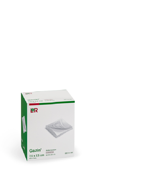 Gazin Mullkompresse steril, 7,5x7,5cm, 8f, 17fdg, 25x2 Stk