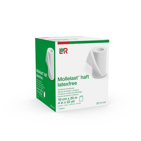 Mollelast haft Kohäs.Fixierb. latexfrei 10 cm x 20 m, einzeln verpackt, weiß