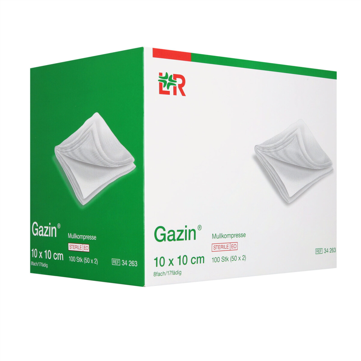 Gazin Mullkompresse steril, 10x10cm, 8f, 17fdg, 50x2 Stk