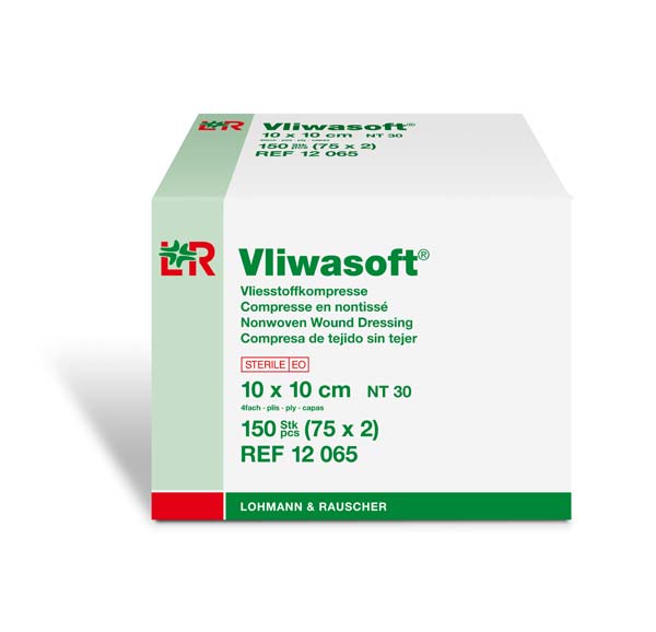 Vliwasoft Vliesstoffkompresse steril, 10x10cm, 4-fach, 75x2 Stk