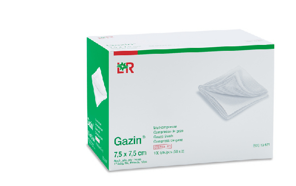 Gazin Mullkompresse steril, 7,5x7,5cm, 8f, 17fdg, 50x2 Stk