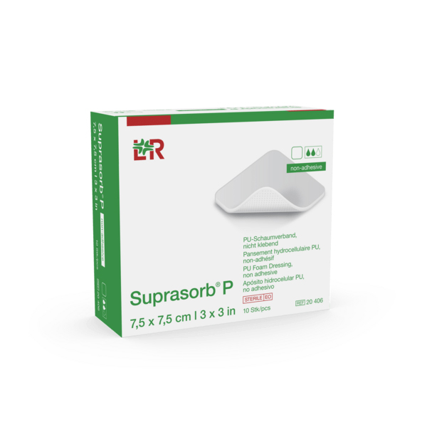 Suprasorb P PU-Schaumverband nicht klebend, 7,5x7,5cm, 10 Stück