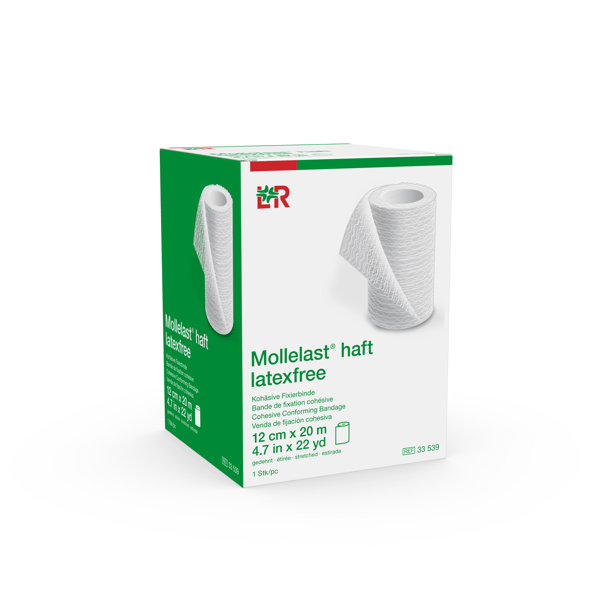 Mollelast haft Kohäs.Fixierb. latexfrei 12 cm x 20 m, einzeln verpackt, weiß