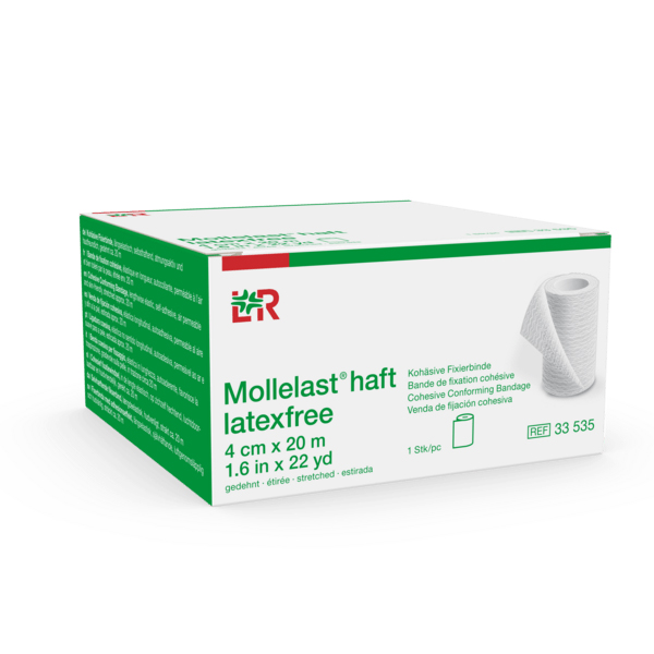 Mollelast haft Kohäs.Fixierb. latexfrei 4 cm x 20 m, einzeln verpackt, weiß
