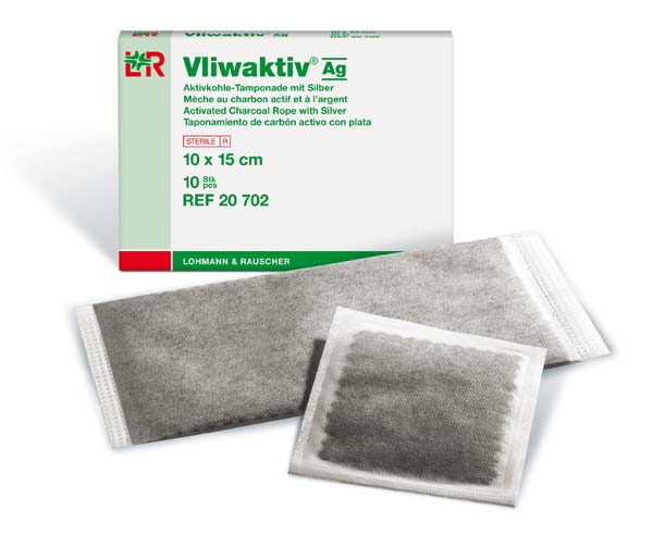 Vliwaktiv Ag Aktivkohle-Tamp. mit Silber steril, 10x10cm, 10 Stk