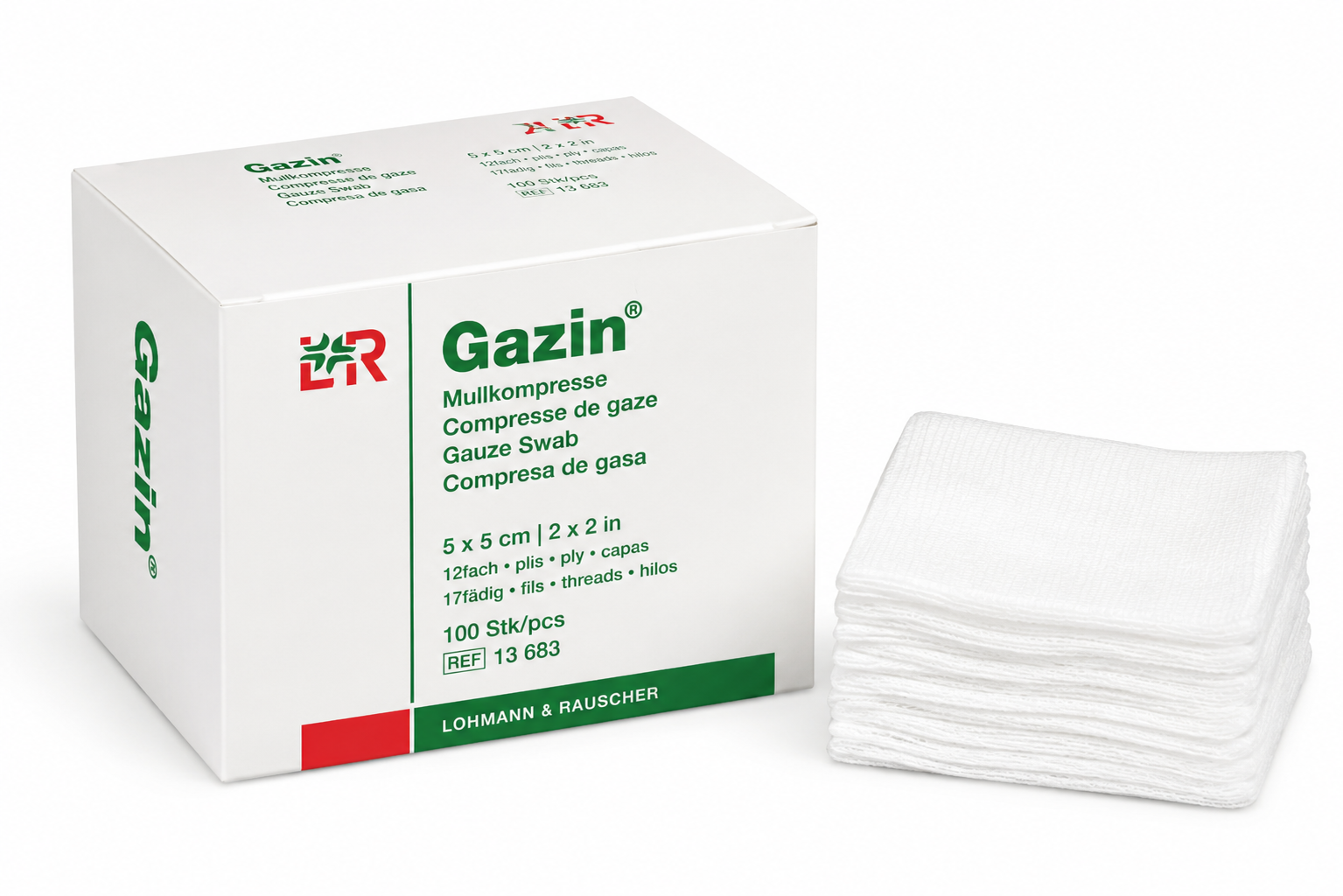 Gazin Mullkompresse 5x5cm, 12fach, 17fdg, 100 Stk