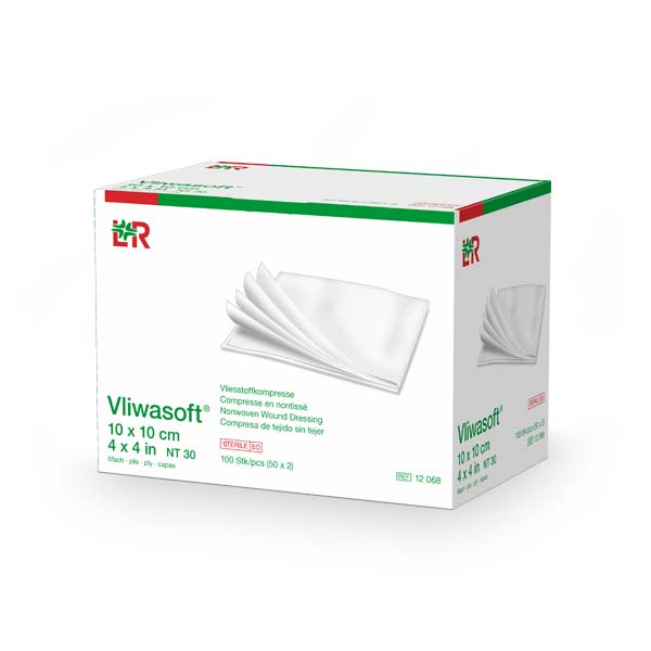Vliwasoft Vliesstoffkompresse steril, 10x10 cm, 6-fach, 50x2 Stk
