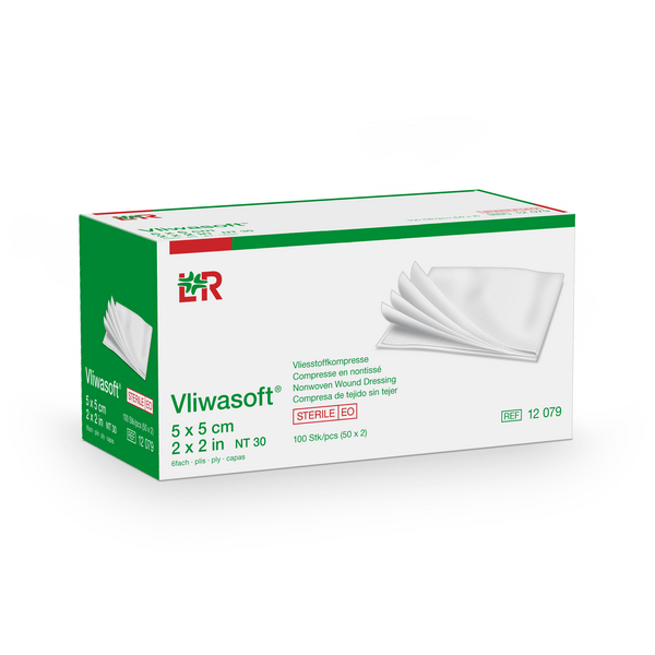 Vliwasoft Vliesstoffkompresse steril, 5x5cm, 6-fach, 50x2 Stk