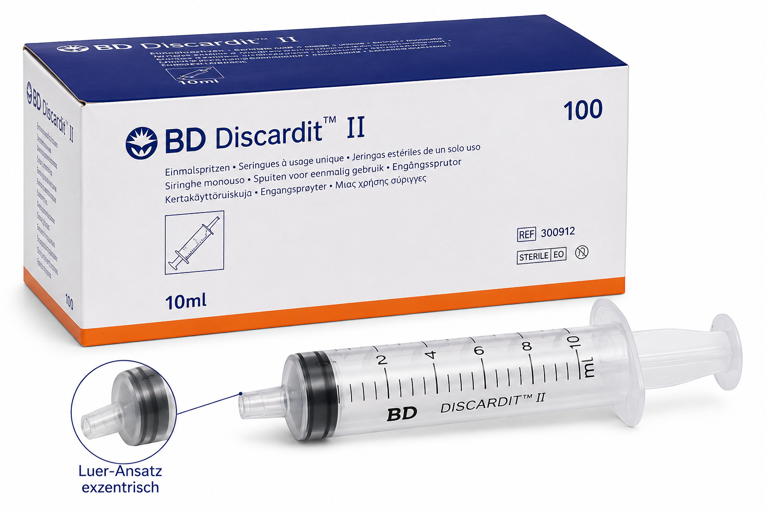 BD Discardit II Einmal-Spritzen 10 ml, Luer, exzentrisch