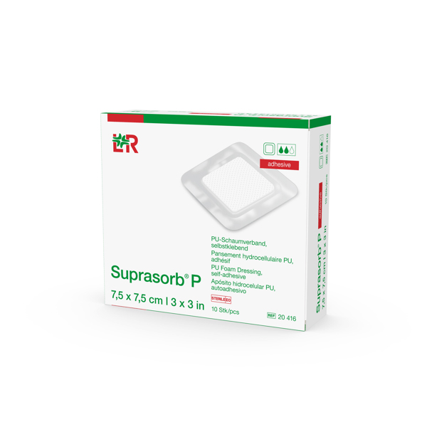 Suprasorb P PU-Schaumverband steril, selbstkleb., 7,5x7,5cm, 10 Stück