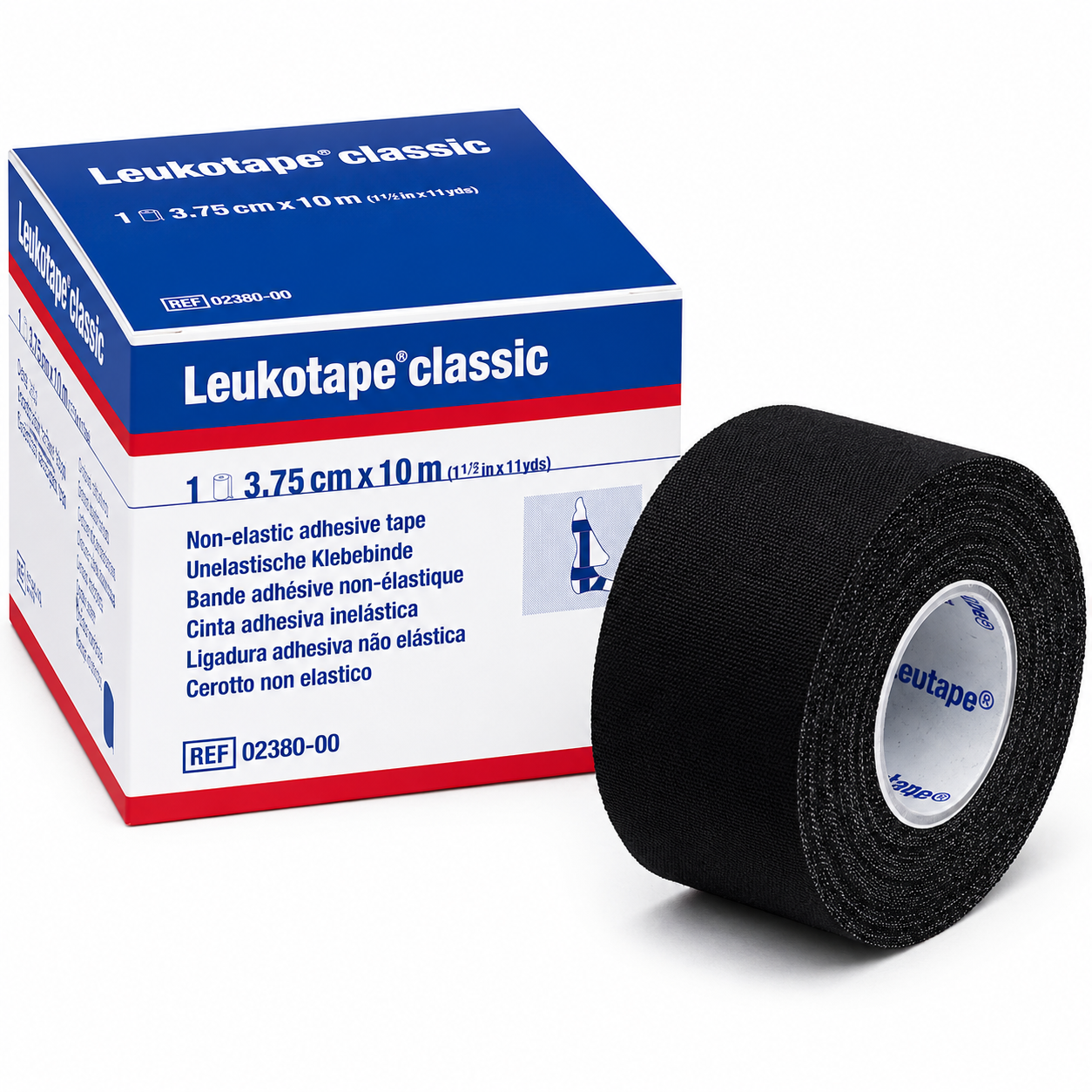 Leukotape classic, unelastische Klebebinde, schwarz 10m:3,75cm