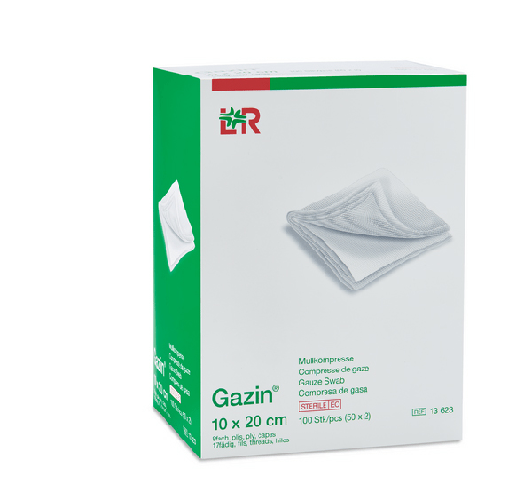 Gazin Mullkompresse steril, 10x20cm, 8f, 17fdg, 50x2 Stk