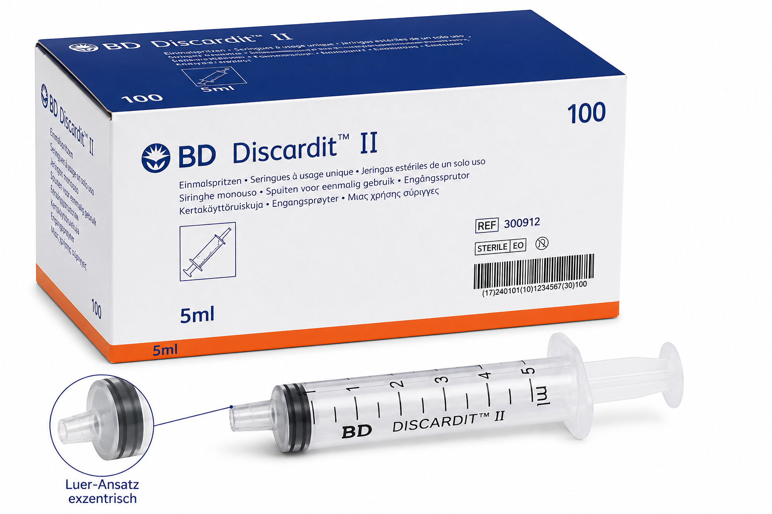 BD Discardit II Einmal-Spritzen 5 ml, Luer, exzentrisch