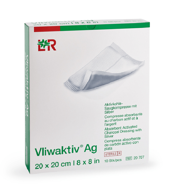 Vliwaktiv Ag Aktivkohle-Saugkpr. Silber steril, 20x20cm, 10 Stk