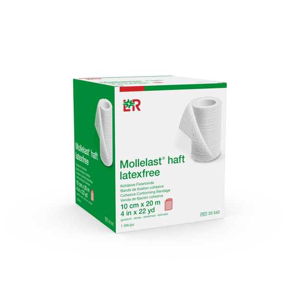 Mollelast haft Kohäs.Fixierb. latexfrei 10 cm x 20 m, einzeln verpackt, rot