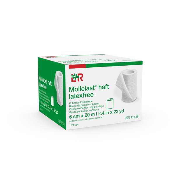 Mollelast haft Kohäs.Fixierb. latexfrei 6 cm x 20 m, einzeln verpackt, weiß